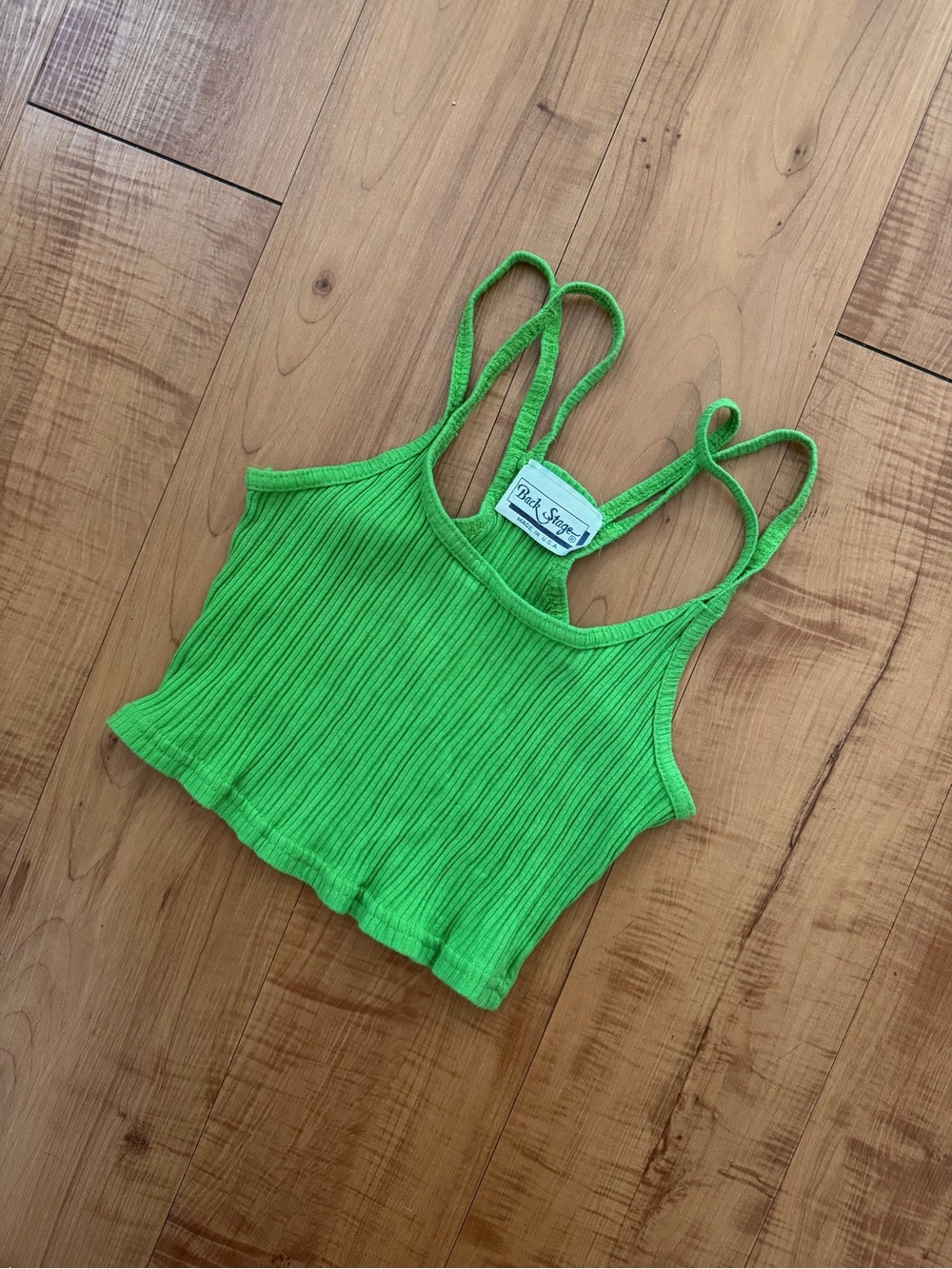 Lime Green Ribbed 100% Cotton Crop Tank Medium